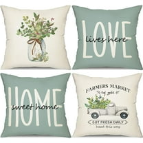 Farmhouse Pillow Covers 18x18 Set of 4,Eucalyptus Leaves Decorations Truck Vase Home Sweet Home Linen Cushion Case Gifts for Home Decor…