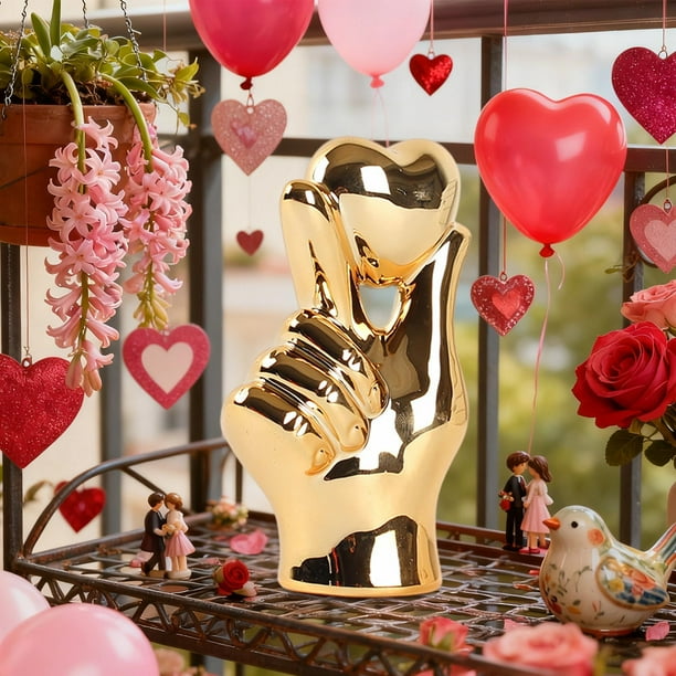 Adorno de Cerámica con Forma de Corazón para San Valentín | Acabado En Plata Áurea, Oro Rosa y Oro Rosa | Decoración de Escritorio Brillante y Duradera | Regalo Romántico para El Hogar y La Oficina |