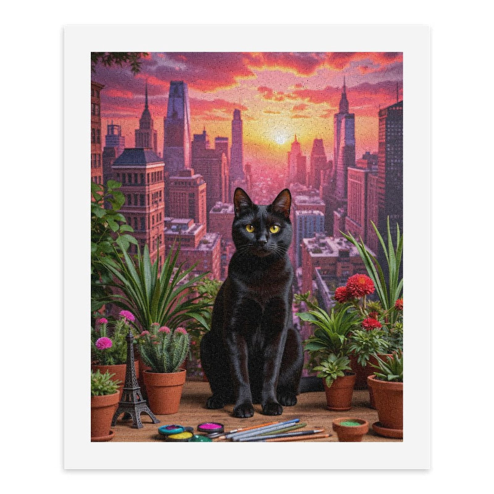 Paint By Numbers Kit for Adults Beginner - Cat Urban Scene Sunset Art Supplies DIY Canvas Painting Kits for Adults, Frameless Paint By Number for Adults for Home Wall Decor 16x20 Inch