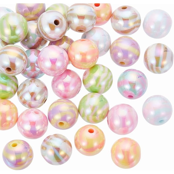 Colorful 50Pcs Iridescent Acrylic Beads Colorful Round Beads Bulk Rainbow Chunky Bubblegum Loose Spacer Small Pen Bead for Jewelry Making Necklace Bracelet Keychain DIY Crafts Accessories