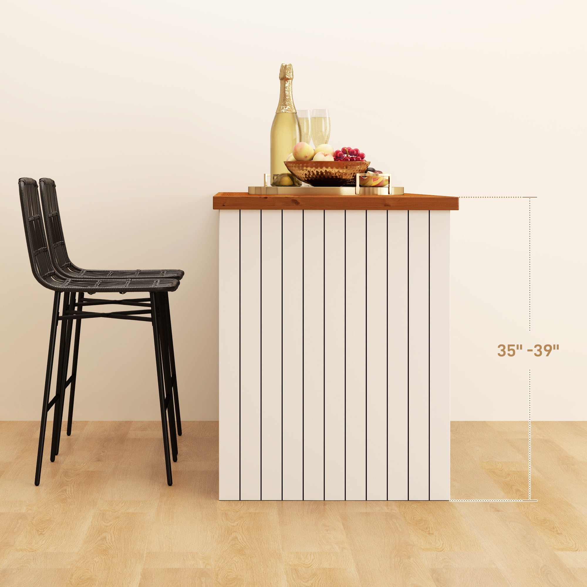 HOMCOM Rattan Counter Height Bar Stools Set of 2, 26" Wicker Barstools with Back, Bar Chairs for Kitchen Island, Kitchen Counter, Dining Room, Black