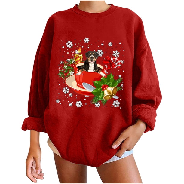 Sudadera holgada con estampado clásico de perro de Navidad de invierno para mujer Fridja fksj2317