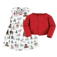 thumbnail image 3 of Hudson Baby Infant and Toddler Girl Cotton Dress and Cardigan Set, Red Winter Forest, 0-3 Months, 3 of 5