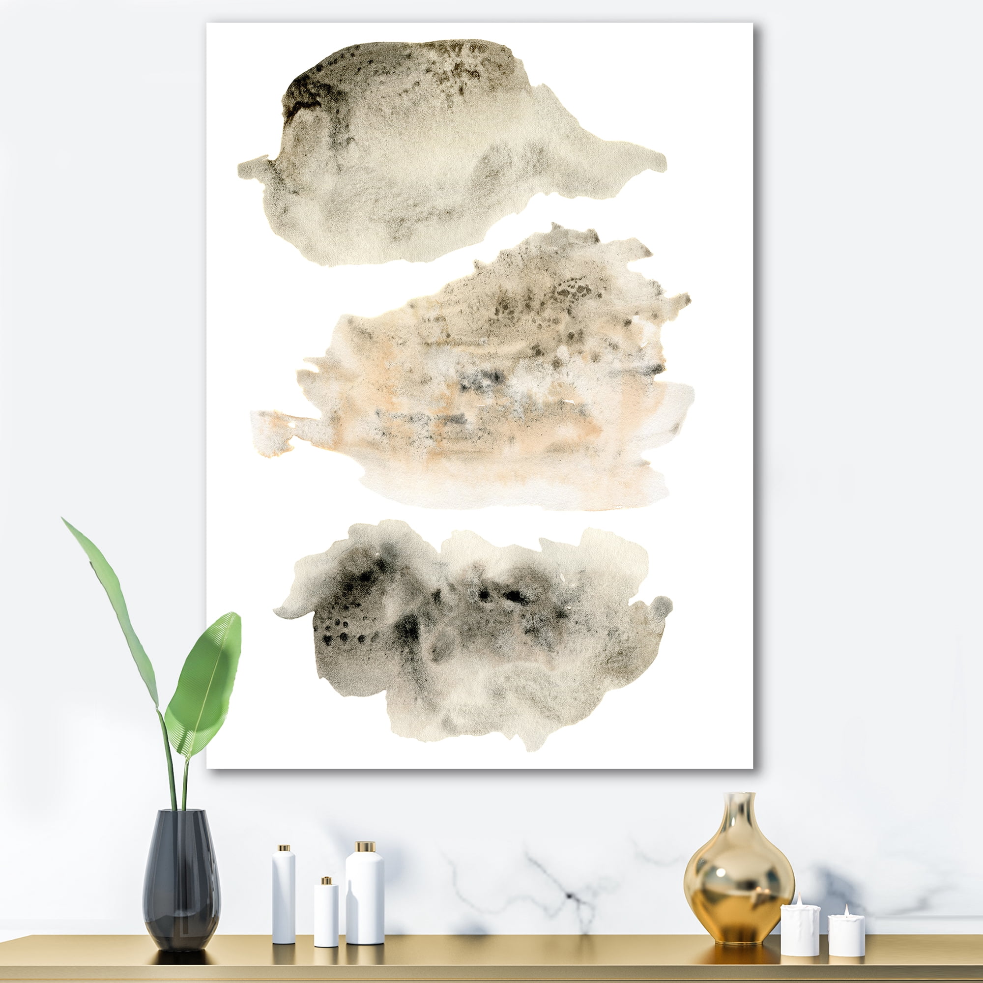 Designart ' Golden Beige and Grey Clouds I ' Modern Canvas Wall Art Print