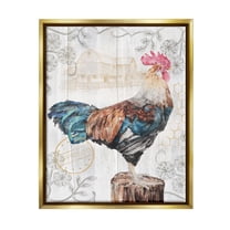 Stupell Industries Rooster with Vintage Pattern Animals & Insects Painting Gold Floater Framed Canvas Art Print Wall Art, 25 x 31