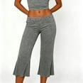 thumbnail image 2 of Women Studded Flare Gaucho Pants Low Rise Wide Leg Culottes Cropped Pants Y2k Streetwear Casual Capris Dark Gray L, 2 of 9