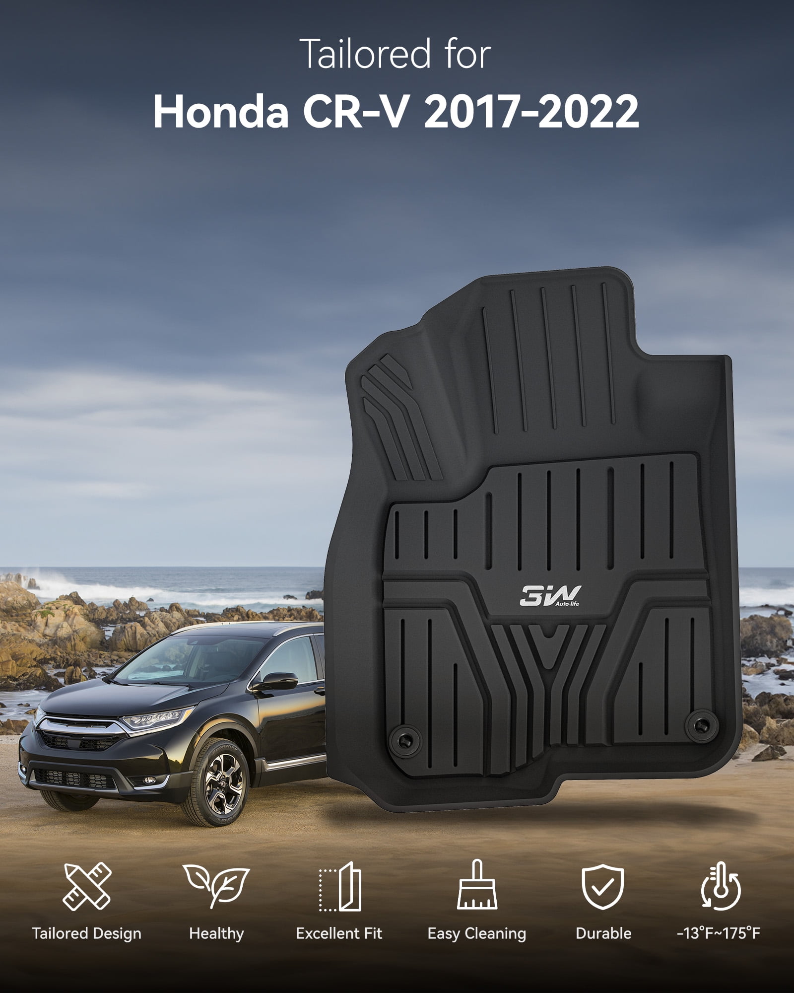 3W Floor Mats 2 Row w/ Trunk mat Cargo Liner for Honda CRV 2017-2020 2021 Custom Fit,Not For Hybrid Model