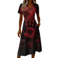 thumbnail image 4 of Halloween Dresses for Women Candy Moon V Neck Spooky Dresses Skeleton Pumpkin Short Sleeve Horror Midi Dresses, L, 4 of 5