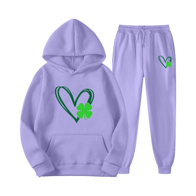 Gibobby Conjuntos de sudadera con bloques Nuevo Conjunto de Sudadera con capucha informal, , monocromática, Plus St, estampado de cuatro hojas, sudadera con c(Morado,CH)