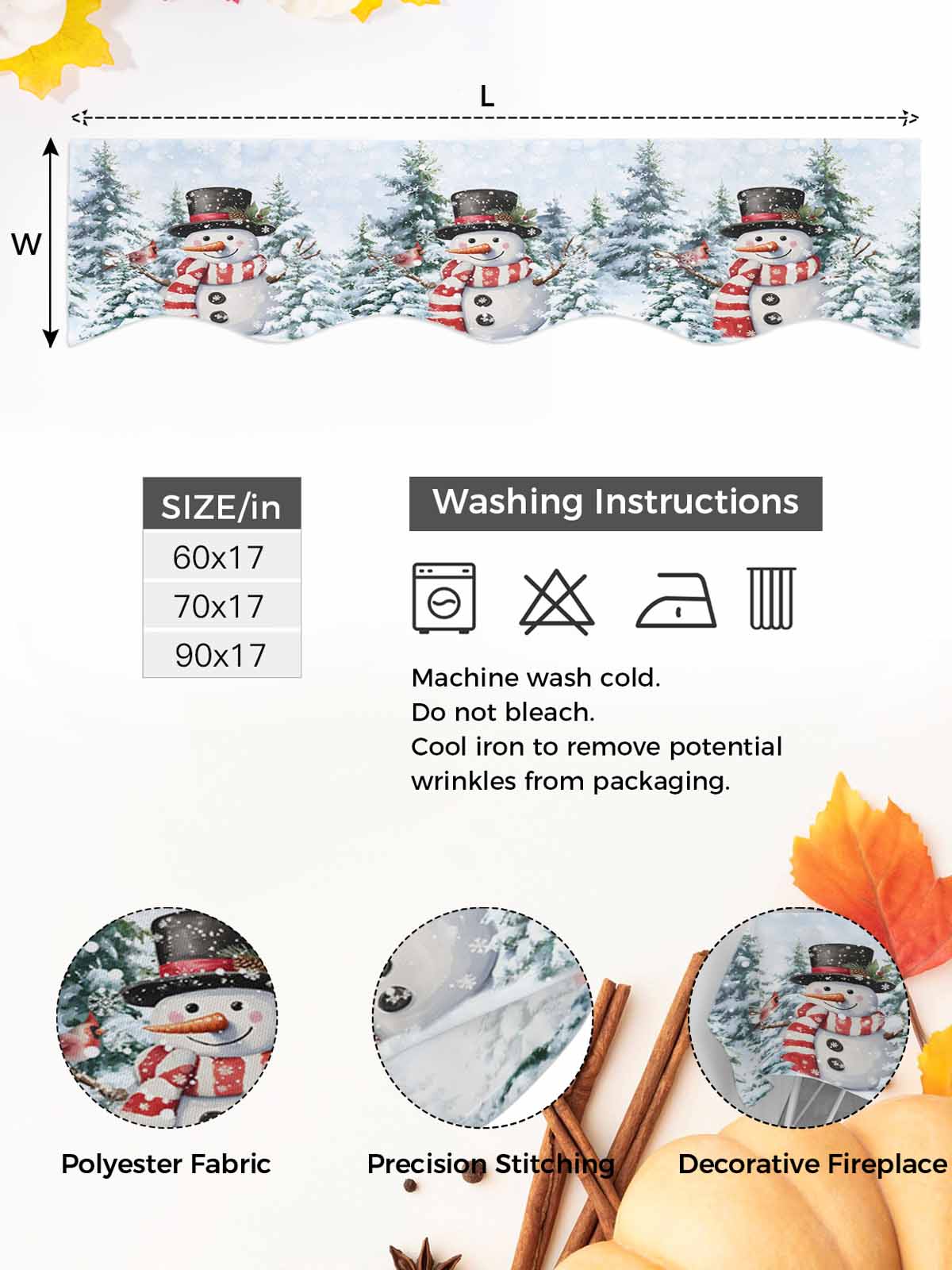 Christmas Red Snowman Fireplace Mantle Scarf Winter Snow Scene Pine Tree Forest Bird Mantel Cover Runner Fireplace Cloth for Holiday Party Home Living Room Decor 60 x 17 Inch