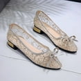 thumbnail image 7 of Anuirheih Plus Size British Style Pointed Toe Women's Bowknot Net Gauze Single Shoes Sandals Women (Gold), 7 of 7