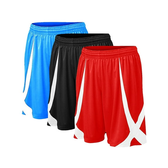 TopTie 3 Pack Men's Pajama Jogger Lounge Jersey Shorts, Flag football Shorts No Pockets, MMA Pro Shorts-3 Pack Black/Blue/Red-L