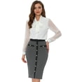 thumbnail image 1 of Allegra K Falda lápiz elástica elegante de oficina de trabajo con decoración de botones de color en contraste para mujer gris S, 1 of 5