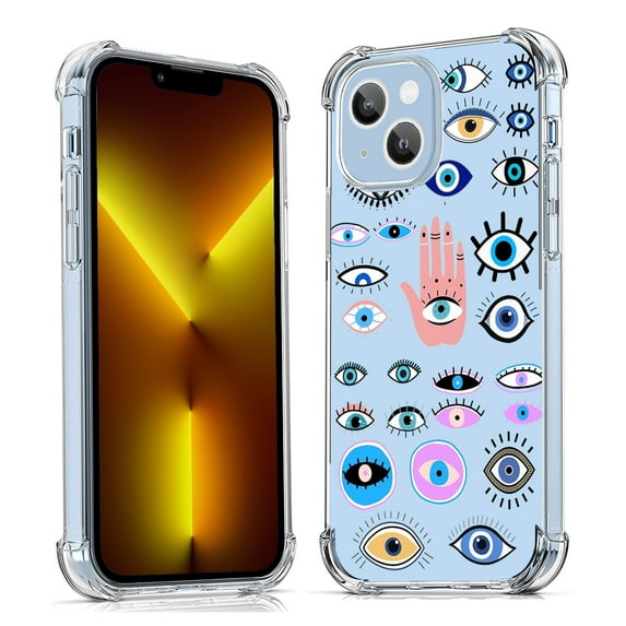 Evil Eyes Collage Clear Case for iPhone 13 Mini,Aesthetic Art Design Case for Men Women,Unique Soft Transparent TPU Bumper Case Cover