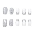 thumbnail image 2 of ONLYEOR Glitter French Tip Press On Nails, Sparkling Silver Design, Medium Square Fake Nails for Party & Daily Wear, 2 of 8