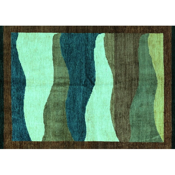 Ahgly Company Machine Washable Indoor Rectangle Oriental Turquoise Blue Modern Area Rugs, 7' x 9'