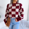 thumbnail image 4 of oqasdz Womens Sweater Ladies Fall and Winter Street Wind Contrast Plaid Long Sleeve Pullover Knitted Sweater Casual Versatile, 4 of 6