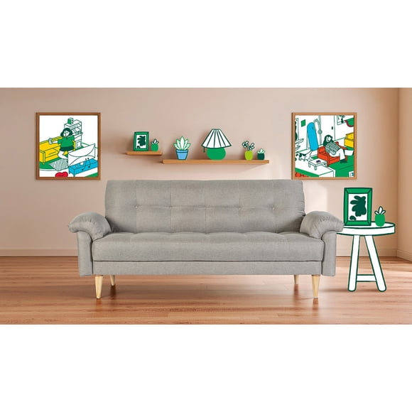 Sofá Cama Makora Salam con Memory Foam Color Gris Claro Lino Respaldo Reclinable de 3 Posiciones