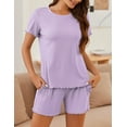 thumbnail image 6 of DAKIMOE Womens Pajamas Set, 2 Piece Ribbed Knit Pjs Short Sleeve Sleepwear Set Soft Pj Lounge Sets, 6 of 8