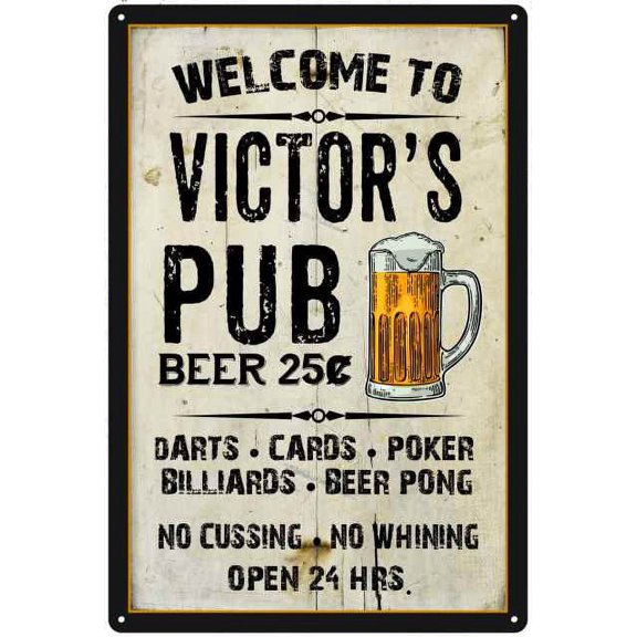 VICTOR'S Pub Sign Vintage Man Cave Bar 8 x 12 High Gloss Metal 208120028087