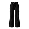 thumbnail image 6 of BAVIRRA Women's Drawstring Elastic Waist Cargo Wide Leg Sweatpants, Knit Flared Casual Pants with Large Cargo Pockets, Loose Streetwear Lounge Bottoms, 6 of 6