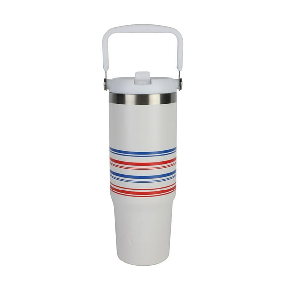 Ozark Trail 30 oz Swivel Tumbler, White with Red/Blue Stripes