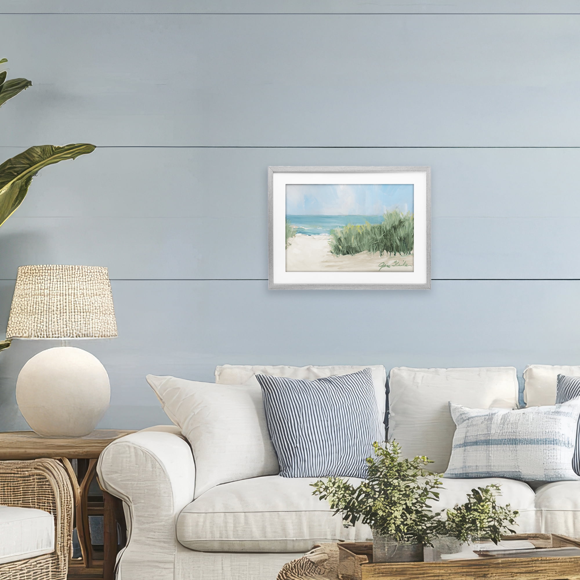 Stupell Industries Soothing Beach Day Gray Framed Print Under Glass, design by Jane Slivka