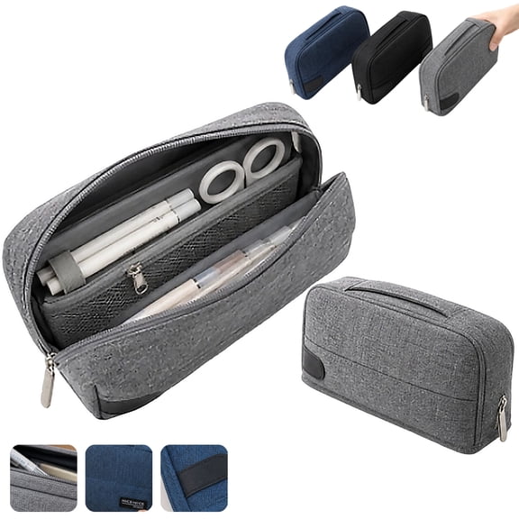 Large Pencil Pouch Big Capacity Pencil Bag with Handle Canvas Pen Case Organizer for Markers Stationery Durable School Supplies Storage for Teen Girls Boys Adults