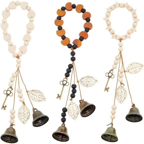 1 Set 3Pcs Witch Bells Protection for Door Knob Witchcraft Bells Door Knob Hanger Witch Bell Decor Wood Beads Magic Keys Witch Bells Witch Wind Chimes for Witchy Room Home Decor Witchy Present