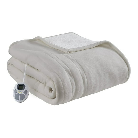 Serta 84" Polyester Fabric Fleece to Sherpa Heated Electric Blanket in Tan