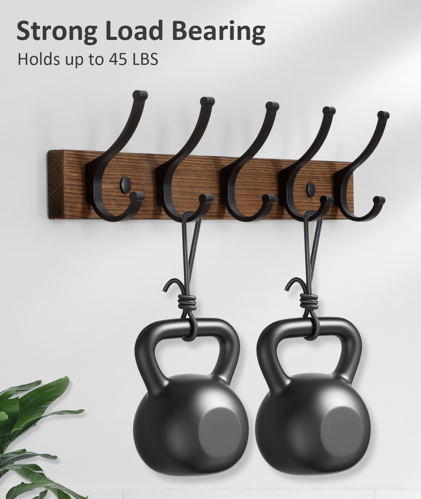 Optish 2 Pack Wood Wall Mount Coat Hooks with 5 Hooks photo 6