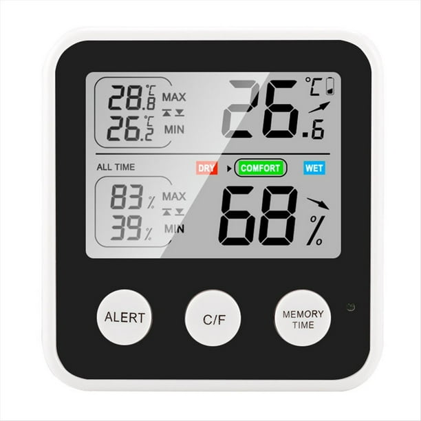 Monitor de Temperatura y Humedad, Mini Higrómetro, Medidor de Temperatura, Mini Termohigrómetro Digital para Interiores, Color Negro.