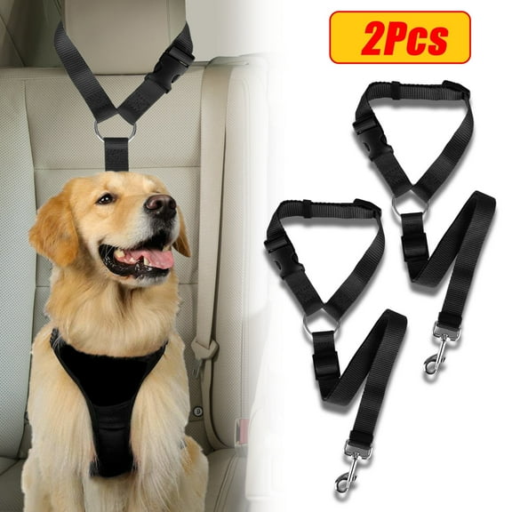 Dog Car Seat Belt, 2pcs Nylon Tether Adjustable Pet Backseat Harness Seatbelt for Vehicle Travel Daily Use, Black