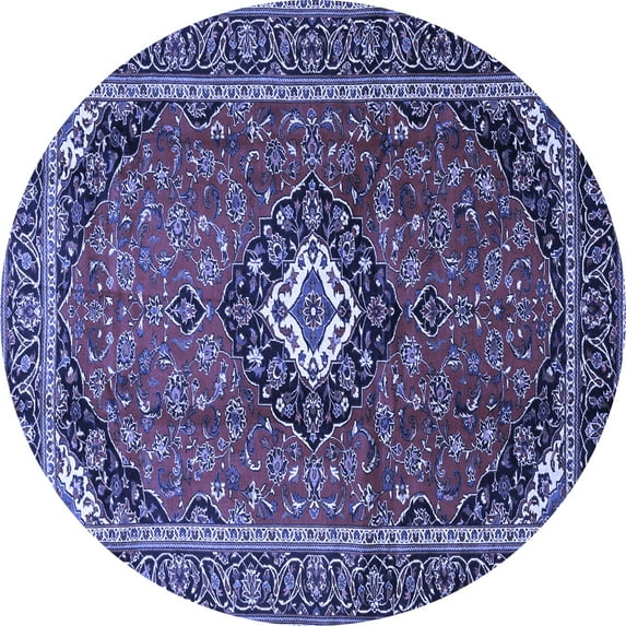 Ahgly Company Machine Washable Indoor Round Medallion Blue Traditional Area Rugs, 8' Round