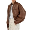 thumbnail image 2 of Womens Faux Leather Bomber Jackets Baseball Collar Zip Up Cropped Biker Coat with Pockets, 2 of 7