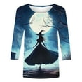thumbnail image 4 of Sriper Women's Halloween Witch Print Shirt,Plus Size 3/4 Sleeve T-Shirt,Novelty Elbow Sleeve Graphic Tee,Fall Casual Blouse,Thanksgiving Theme,Camisetas Mujer Sin Estampado Multicolor 2X, 4 of 5