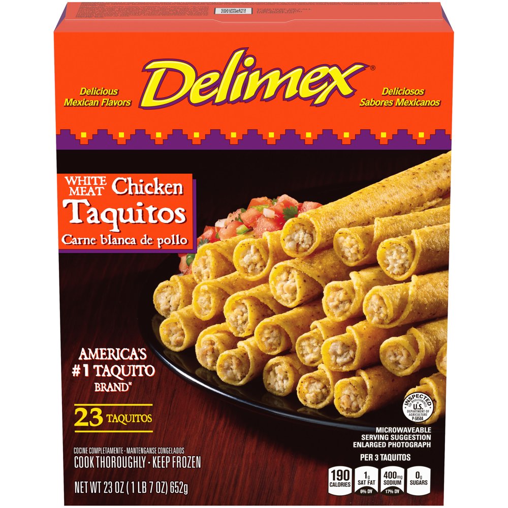 Delimex White Meat Chicken Corn Taquitos Frozen Snacks, 23 ct Box