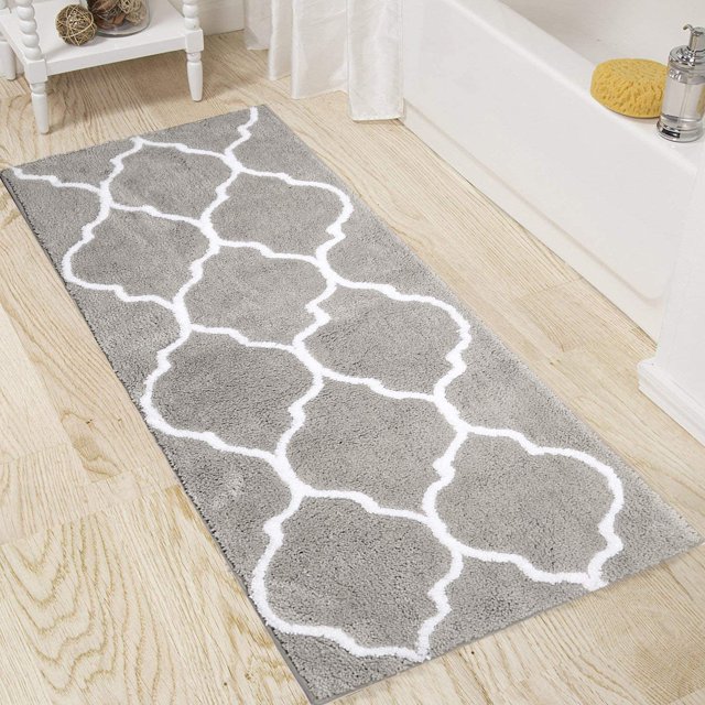 CPDD Extra Long Bath Rug Runner Non Slip Absorbent Bath Mats Runner for Bathroom Microfiber Bathroom Rugs Runner Machine Washable Geometric 18"x48" (Grey) Grey 18"x48"