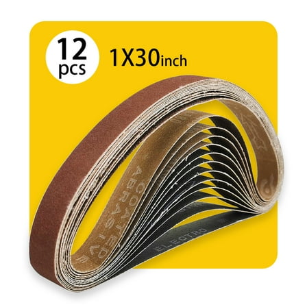 Ur-Excellent 1 x 30 inches Aluminum Oxide Abrasive Sanding Belts Assortment, 12 Pieces