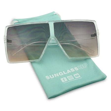 SunglassUP Designer Inspired Extra Oversized Flat Top Two Color Squared Fashion Sunglasses for Women