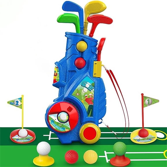 Golf Set with Putting Mat for 2 3 4 Years Daughter Son, Upgraded Golf Cart with Unique Shoulder Strap Design, Indoor and Outdoor Golf Toys Gifts
