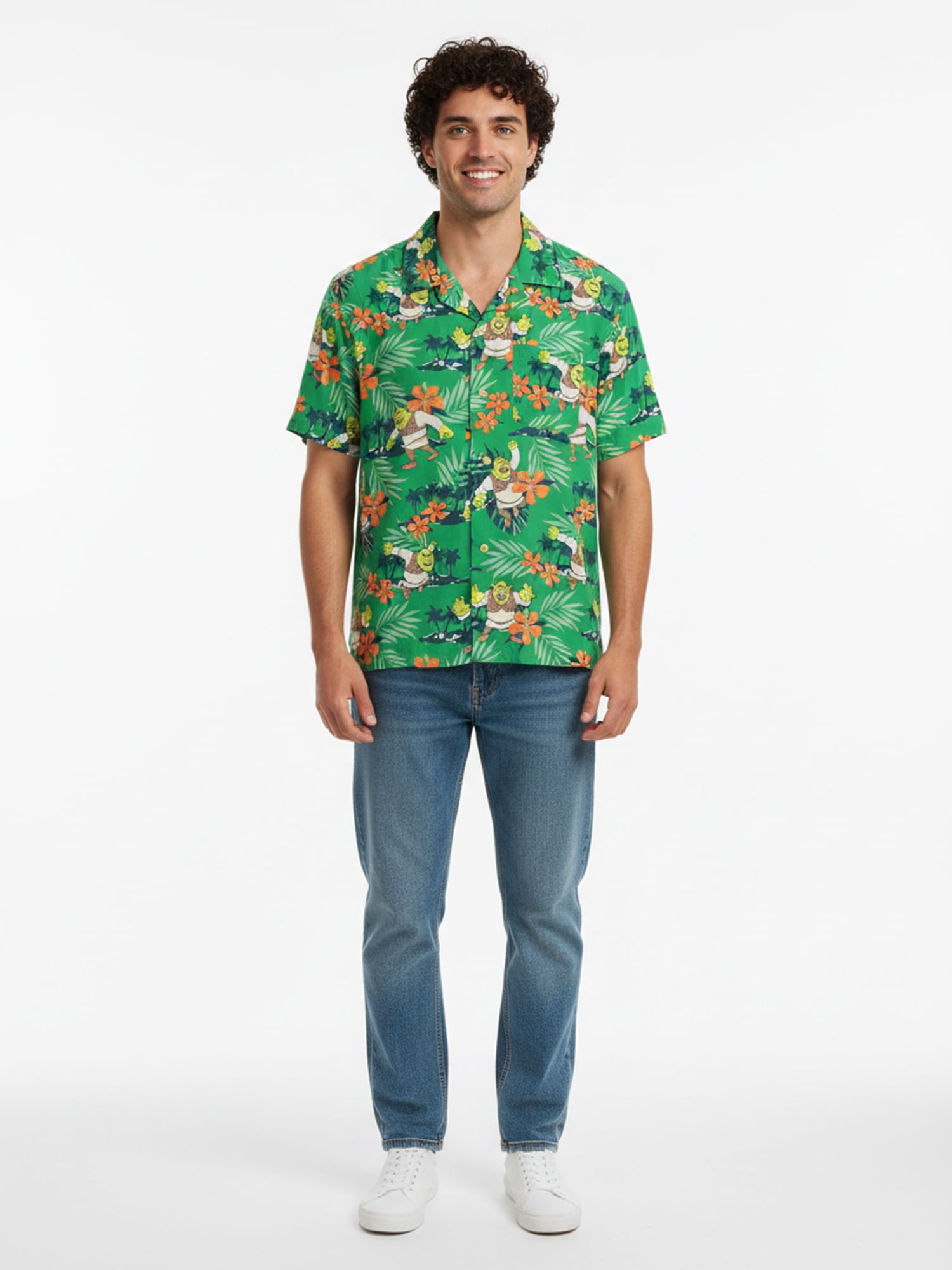 Shrek, Men's & Big Men's Graphic Button-Up Shirt, Island, Sizes S-4XL