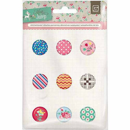 Basic Grey Mint Julep Stitched Brads, 9/pkg