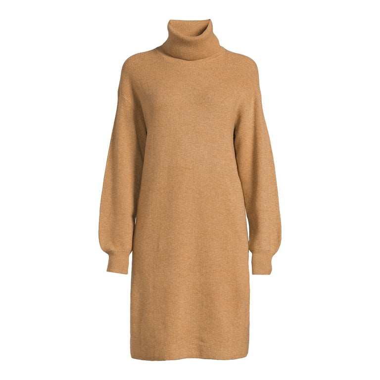 Time and Tru Women's Ribbed Knit Turtleneck Dress, Sizes S-XXXL