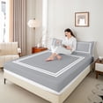 thumbnail image 4 of Homewish Fashion Square Adult Queen Sheet Sets, Modern Abstract Stripes Flat Sheet, Grey White Lines Queen Fitted Sheet, Lightweight Room Decor, 4-Piece, 4 of 7