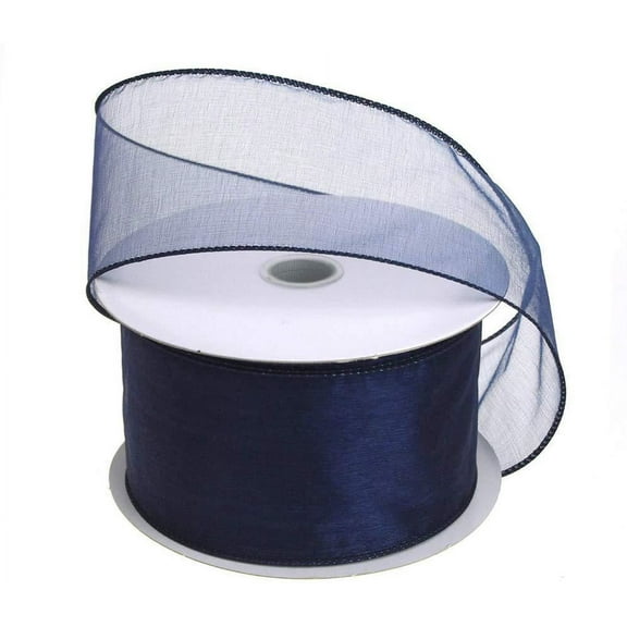 Sheer Chiffon Ribbon Wired Edge, 2-1/2-Inch, 25 Yards, Navy Blue