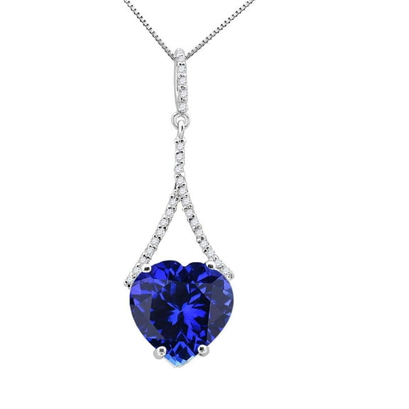 Mauli Jewels Engagement Necklace for Women 4.80 Carat Beautiful Diamond And Heart Shape Gemstone Pendant 4 prongs 10K White Gold With 18'' Chain|Silver Chain