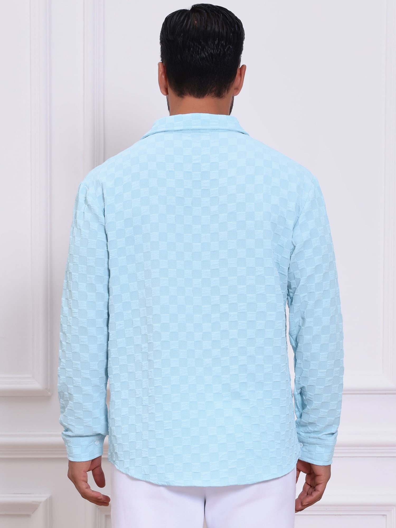 DARING DIVA Men's Plaid Textured Casual Long Sleeve Button Down Shirt XL Sky Blue