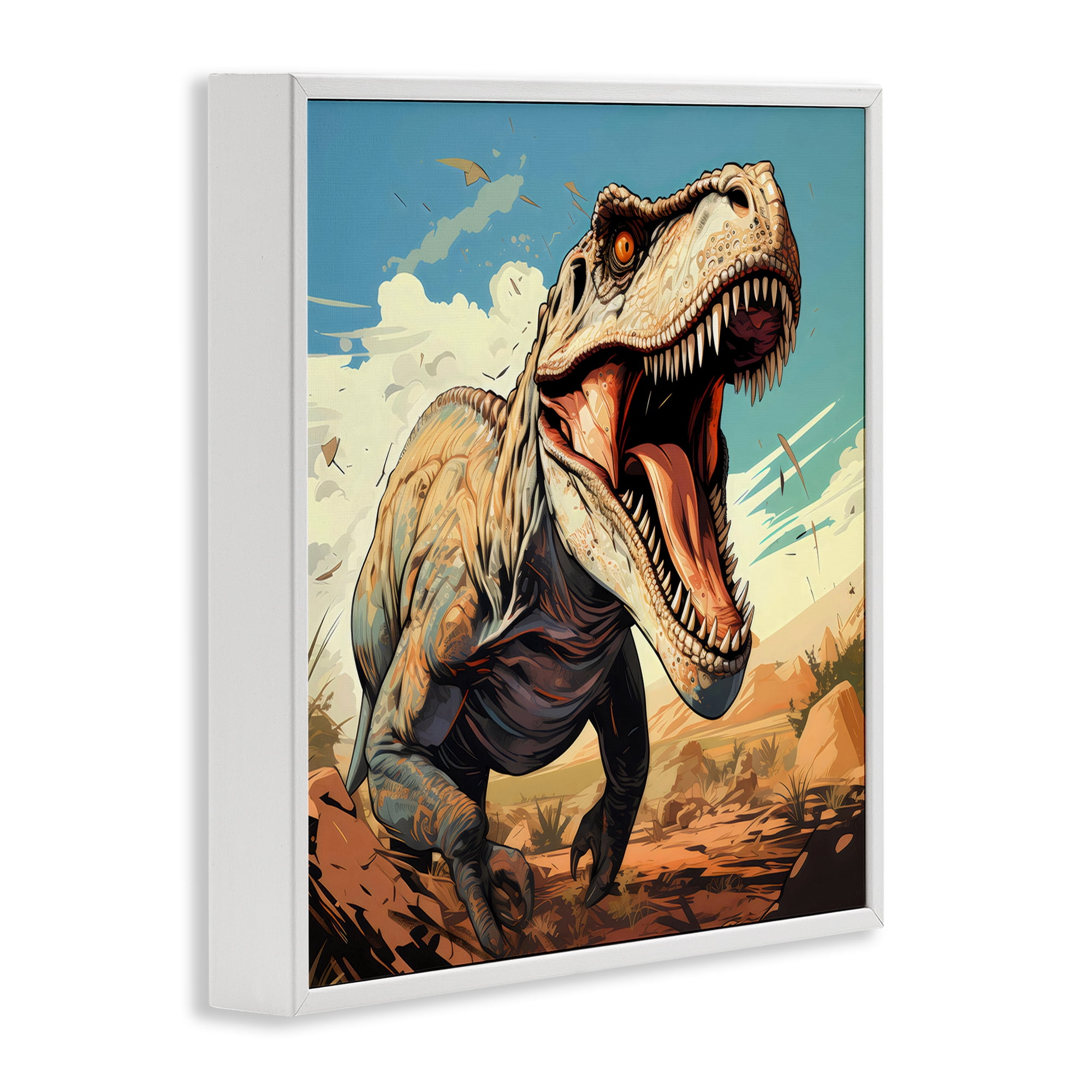 Stupell Industries Velociraptor Desert Sunset White Framed Giclee Art, design by Creative Studio