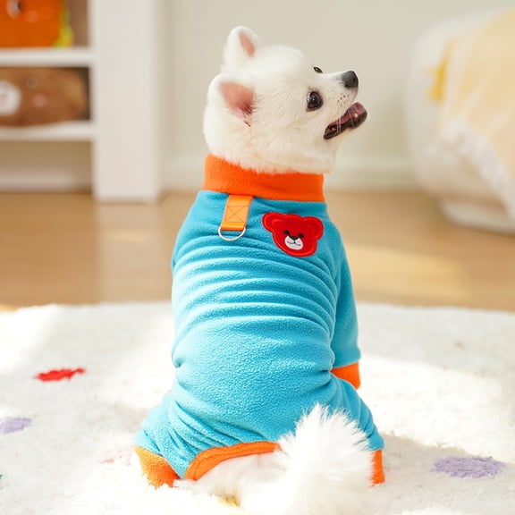 Winter Dog Pajamas, Super Soft Sherpa Lined Bodysuit with Harness Access, Snug and Warm for Small Breeds Like Chihuahuas on Winter Walks. Blue 2XL